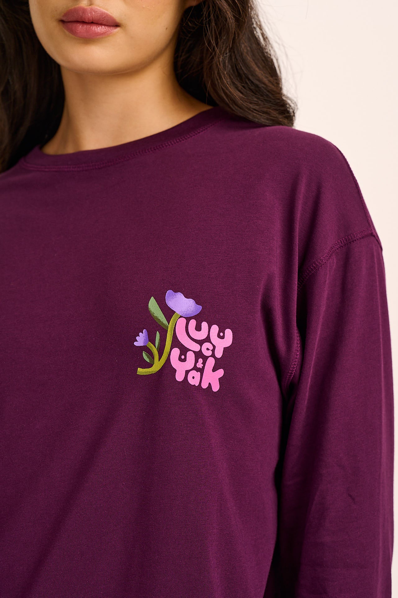 Murat - Long Sleeve Lightweight Cotton T-Shirt in Purple Flowers
