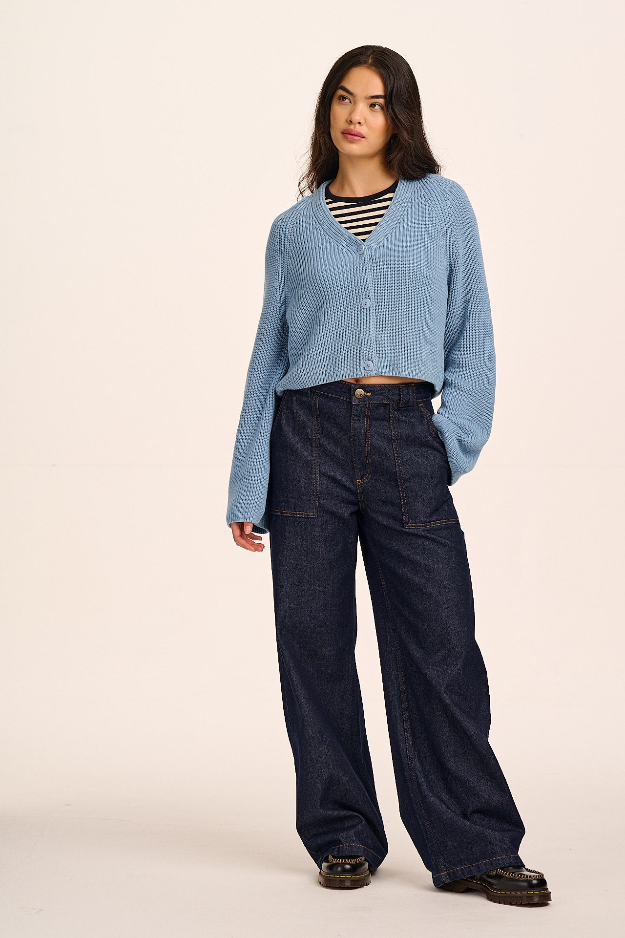 Robyn - V-Neck Cotton Cardigan in Sky Blue