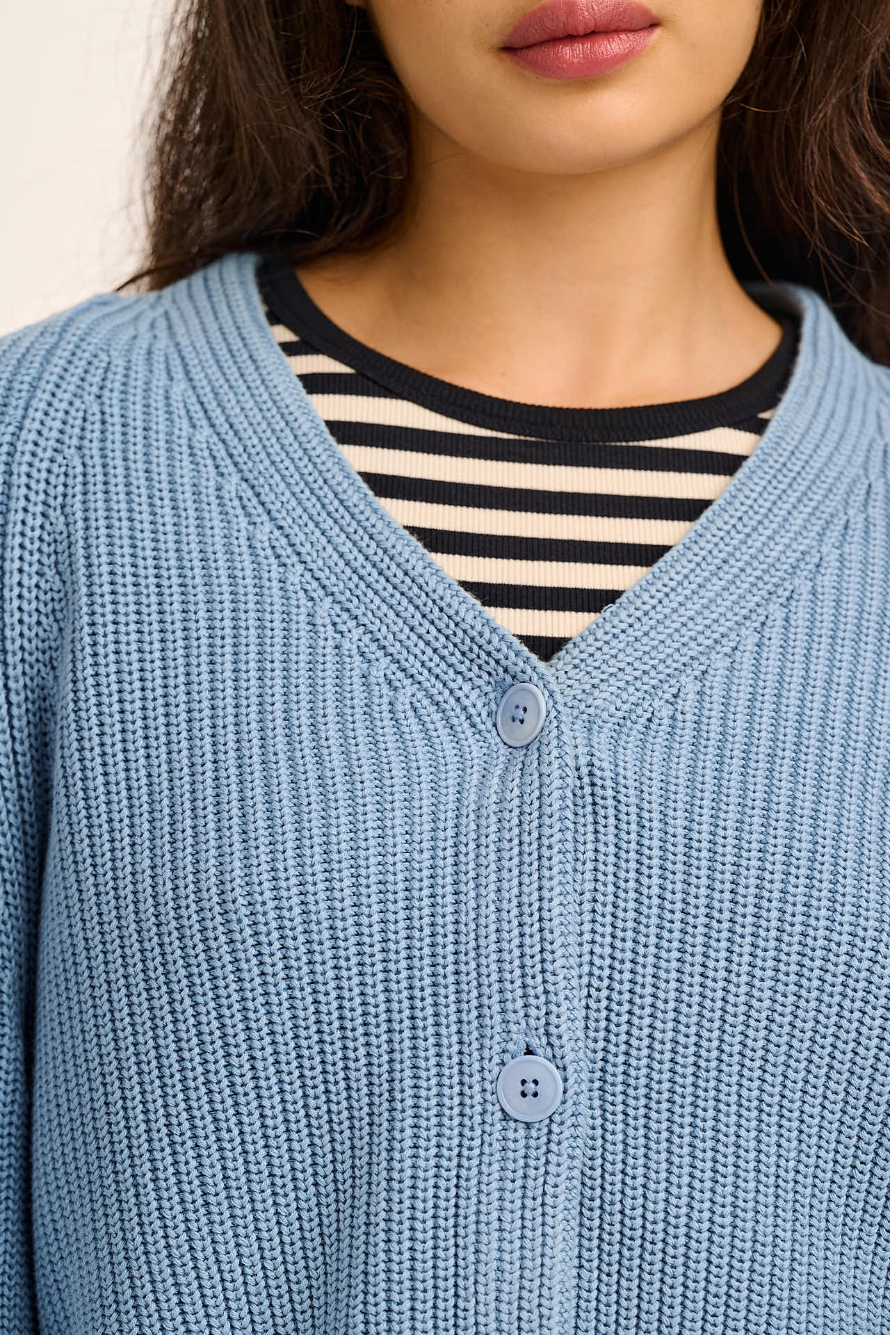 Robyn - V-Neck Cotton Cardigan in Sky Blue
