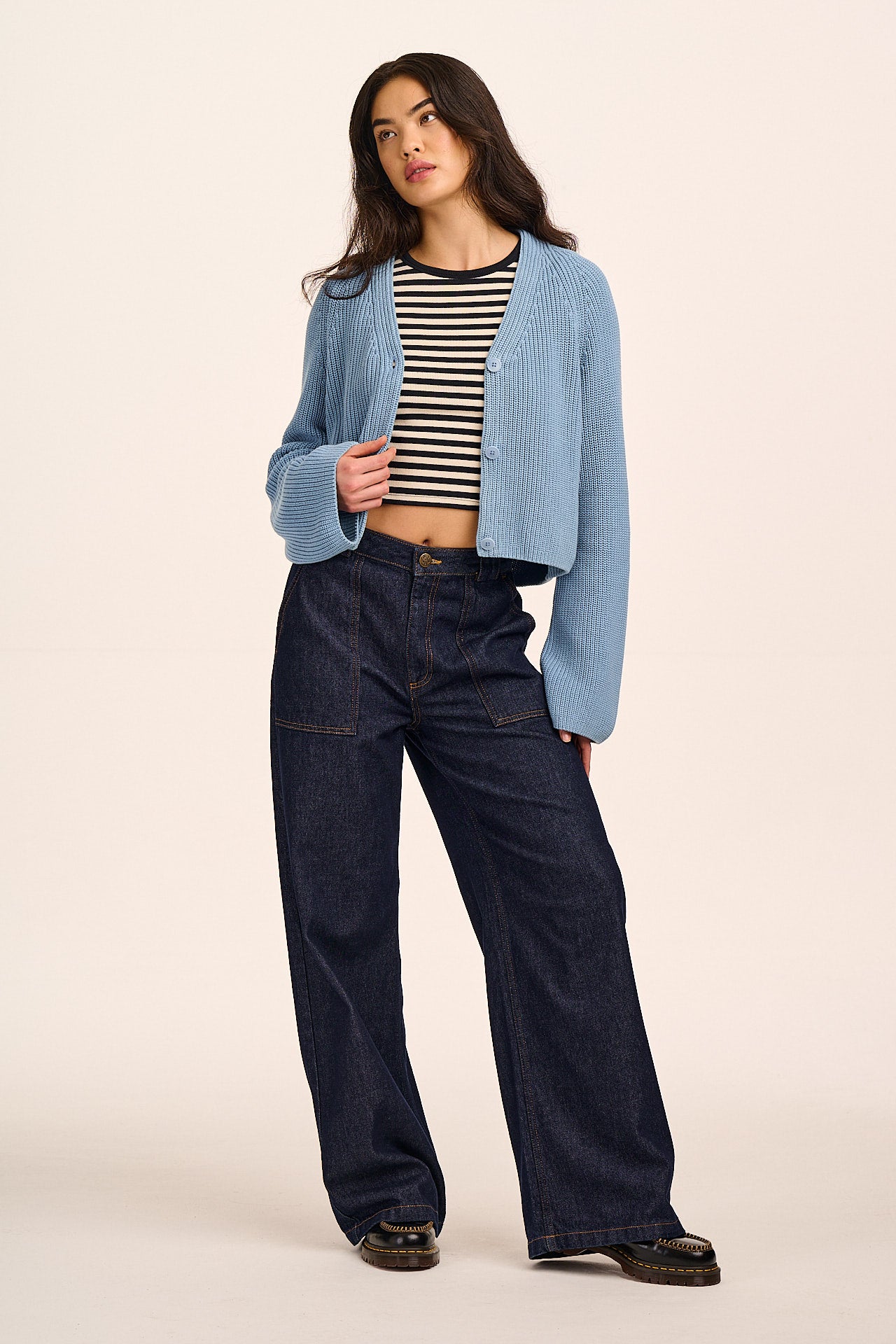 Robyn - V-Neck Cotton Cardigan in Sky Blue