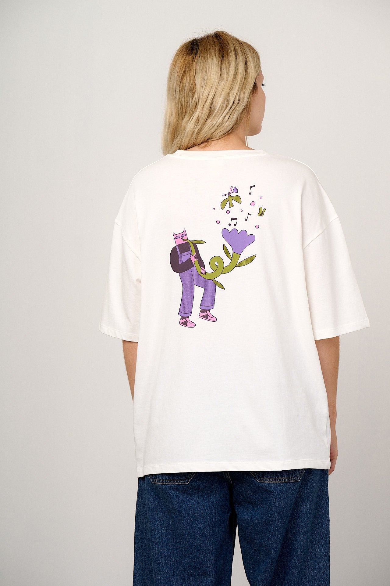 Benny - Oversized Heavyweight Cotton T-Shirt in Musical Cat