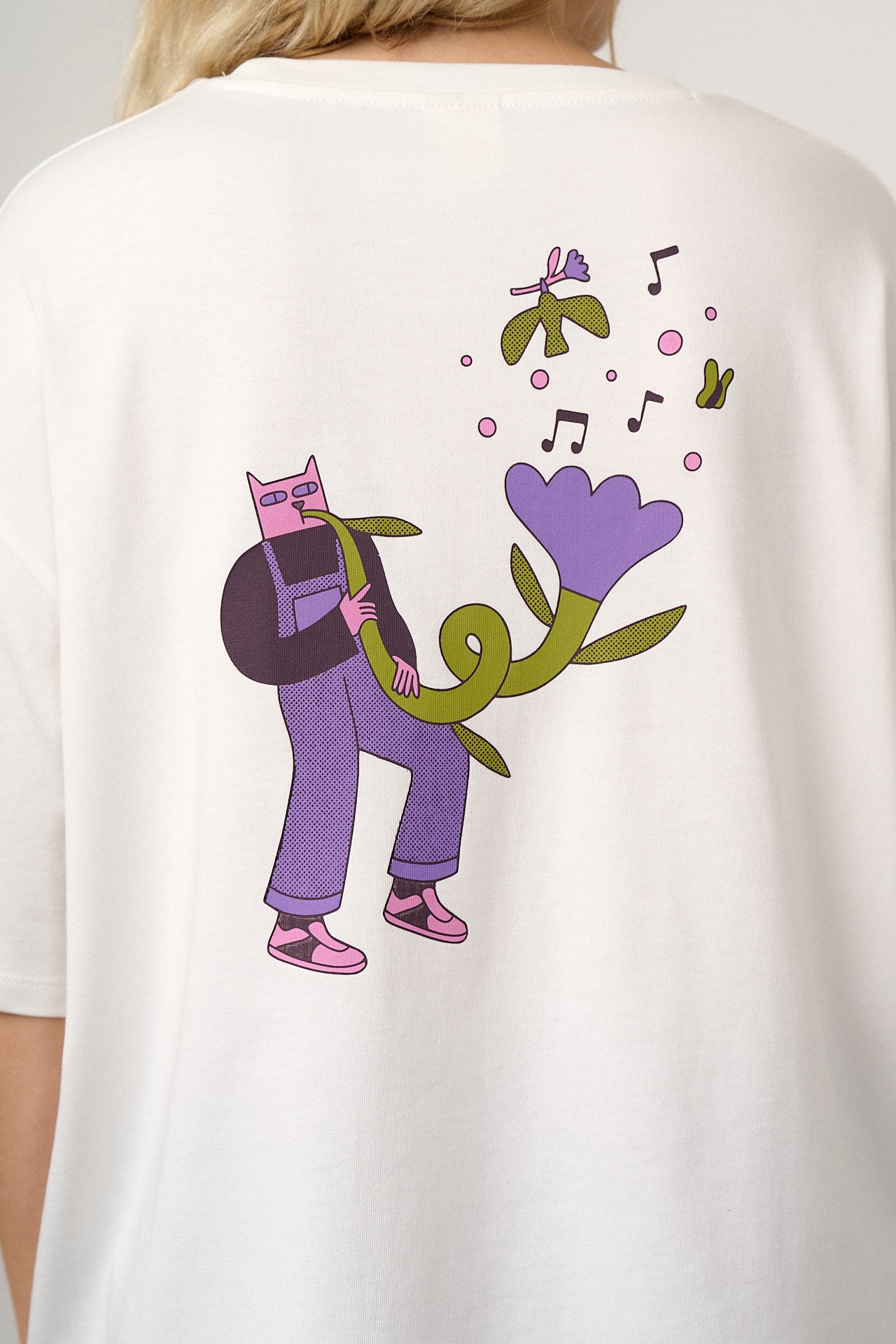 Benny - Oversized Heavyweight Cotton T-Shirt in Musical Cat