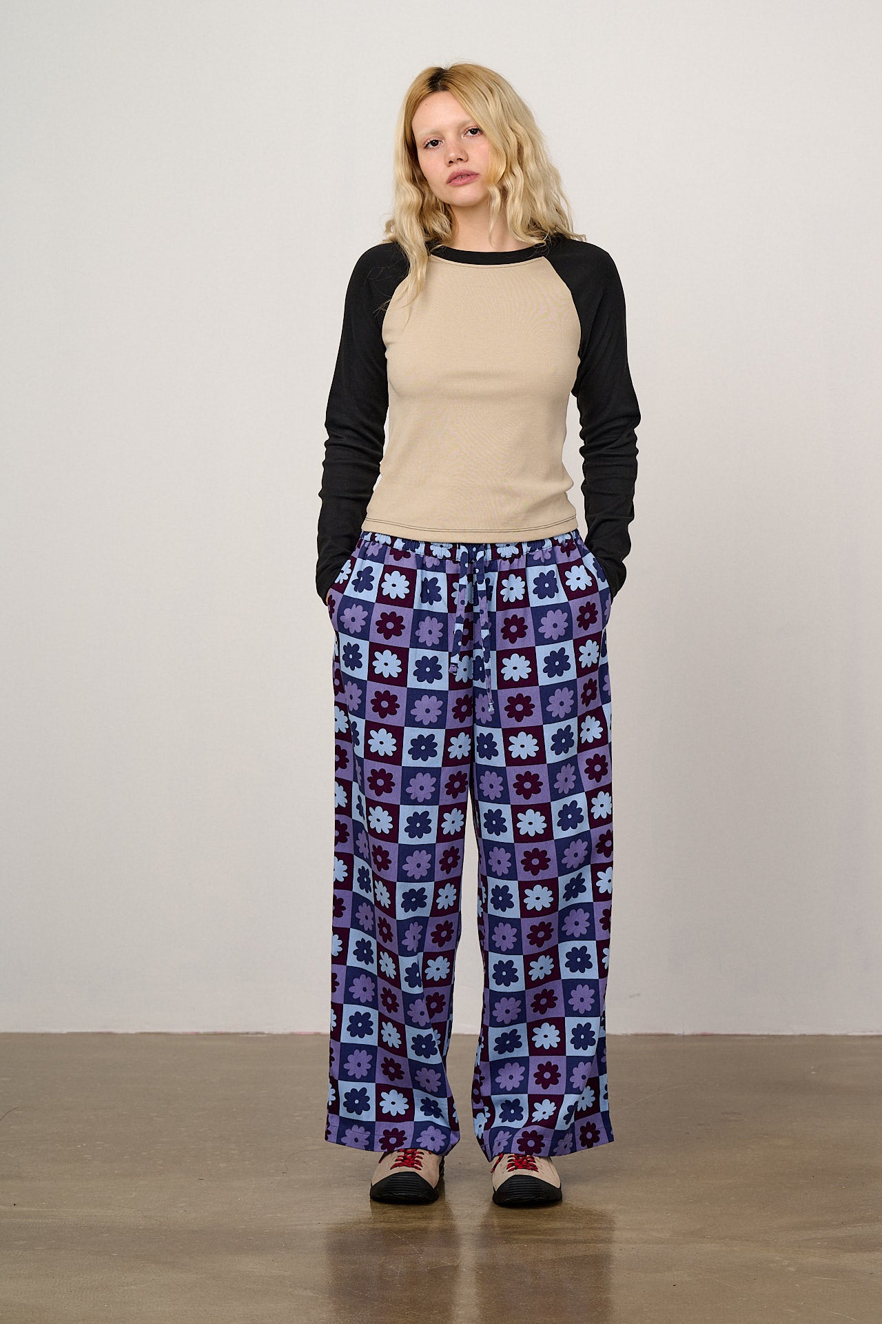 Norris - Wide Leg Cotton Trousers in Delano Checkerboard