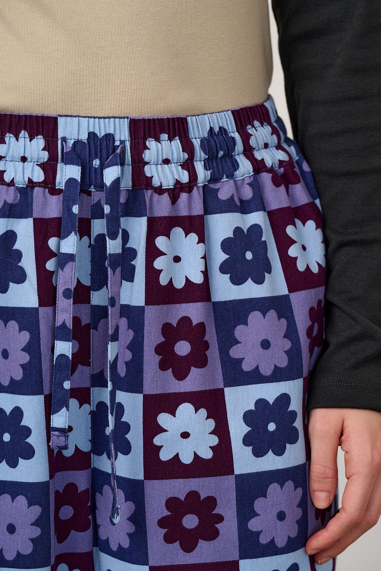 Norris - Wide Leg Cotton Trousers in Delano Checkerboard