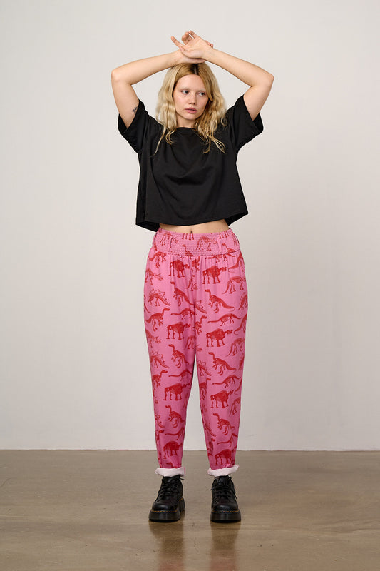 L.E. Alexa - Cotton Trousers in Pink Dinosaur Natural History Museum & Yak