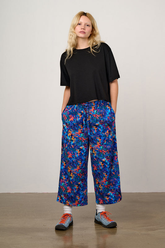 L.E. Chuck - Wide Leg Cotton Trousers in Digital Blur Natural History Museum & Yak