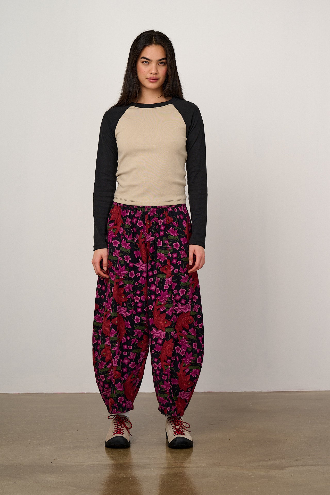 Obregon - Barrel Leg Brushed Cotton Trousers in Pink Koi Print