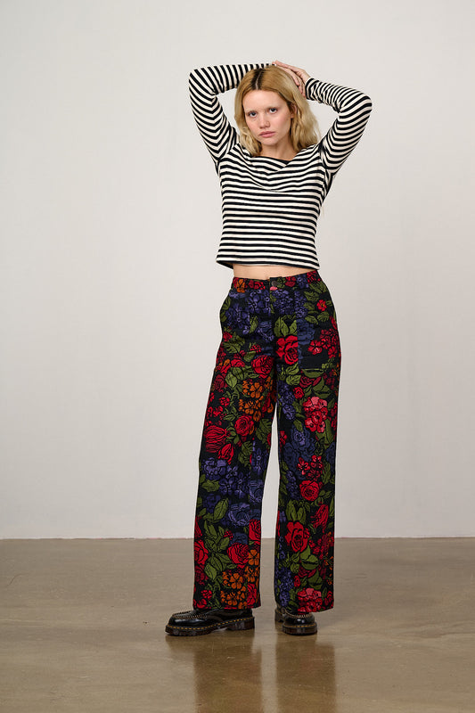 Delores - Wide Leg Cotton Jeans in Maria Print
