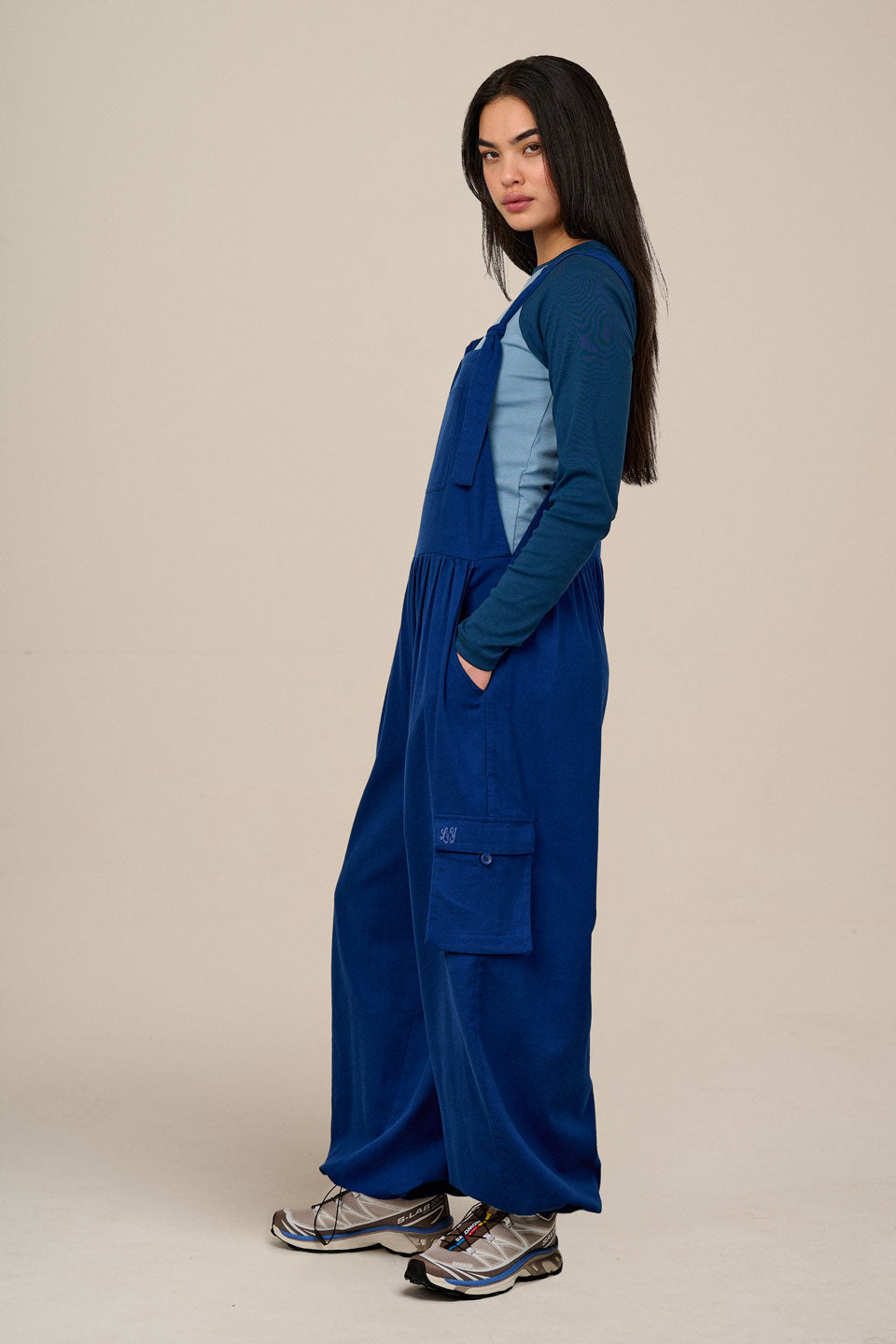 Miyada - Brushed Cotton Dungarees in Navy