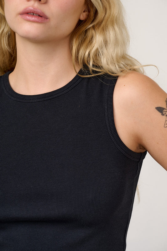 Rue - Ribbed Tank Top in Black
