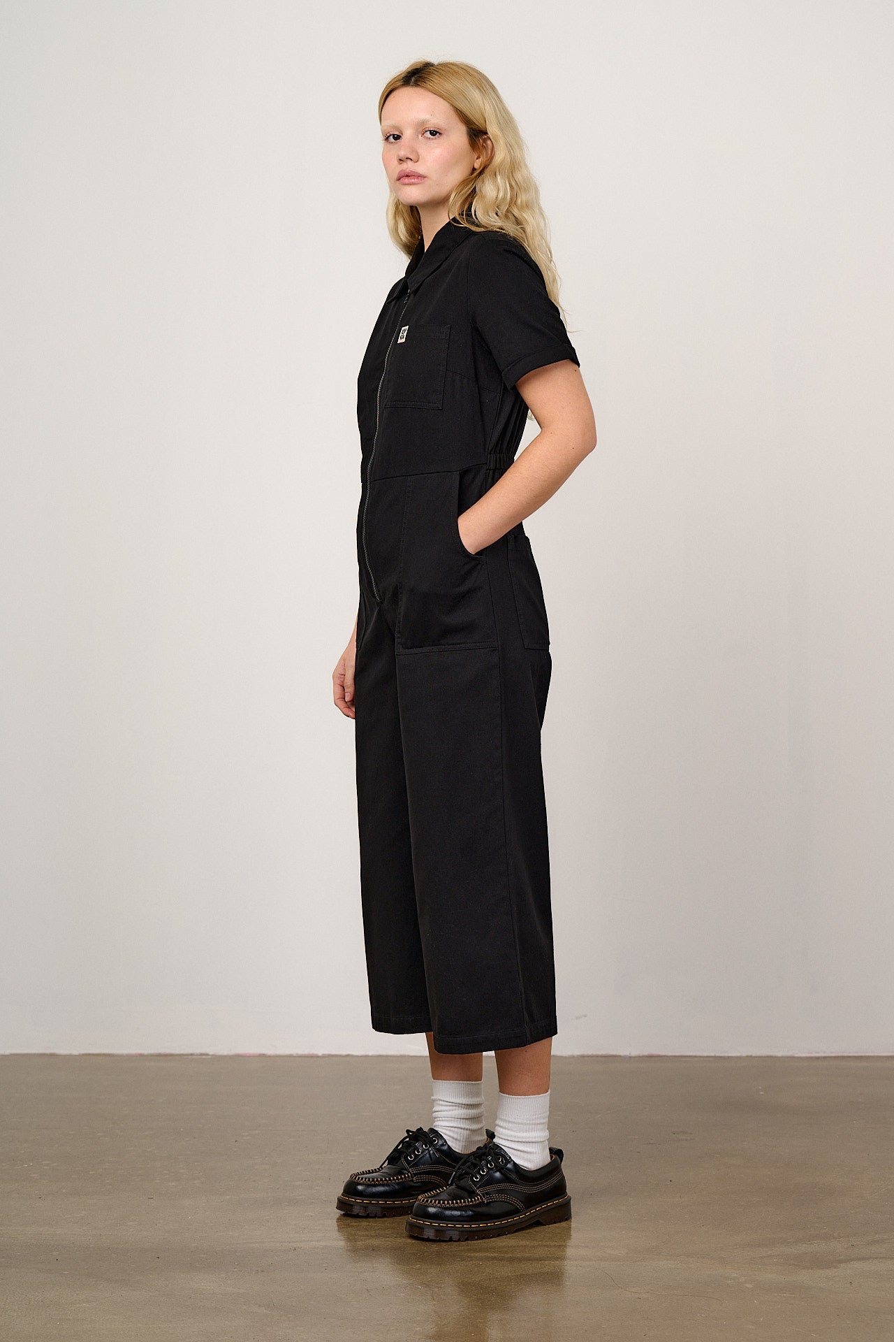 Ragan - Organic Cotton Black Zip Jumpsuit in Black