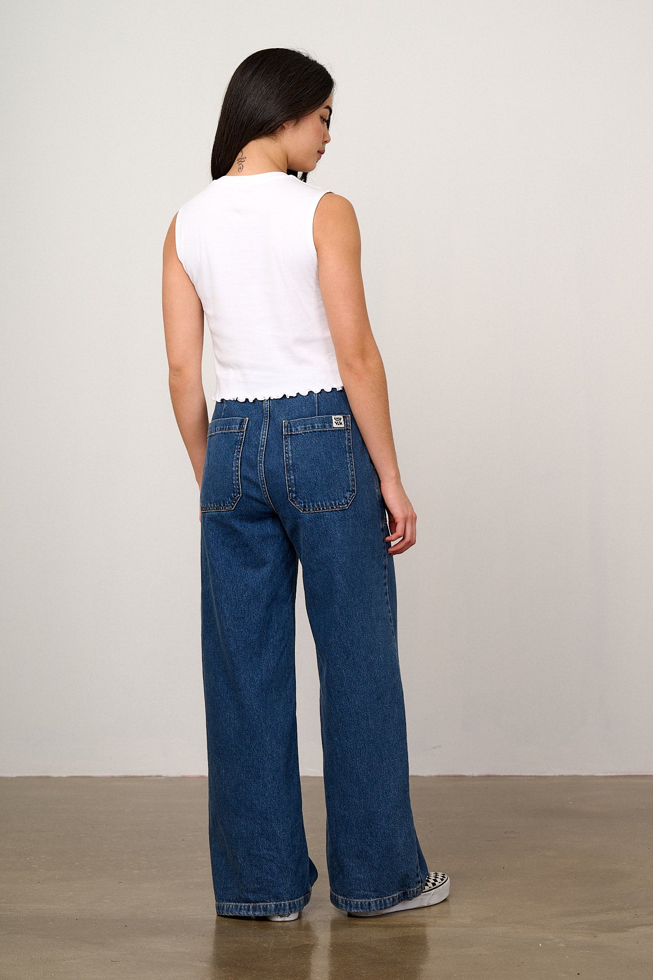 Delores - Wide Leg Denim Jeans in Mid Wash Blue