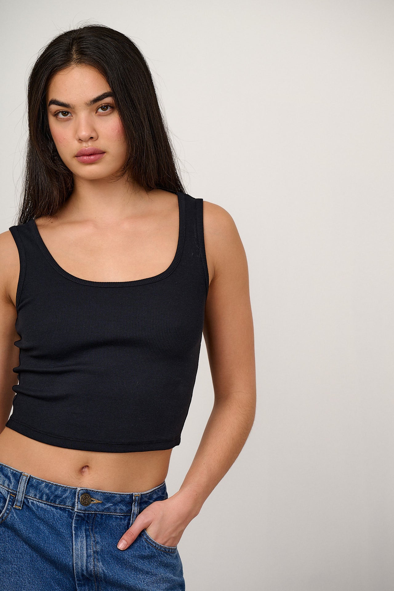 Eden - Cotton Ribbed Vest in Black