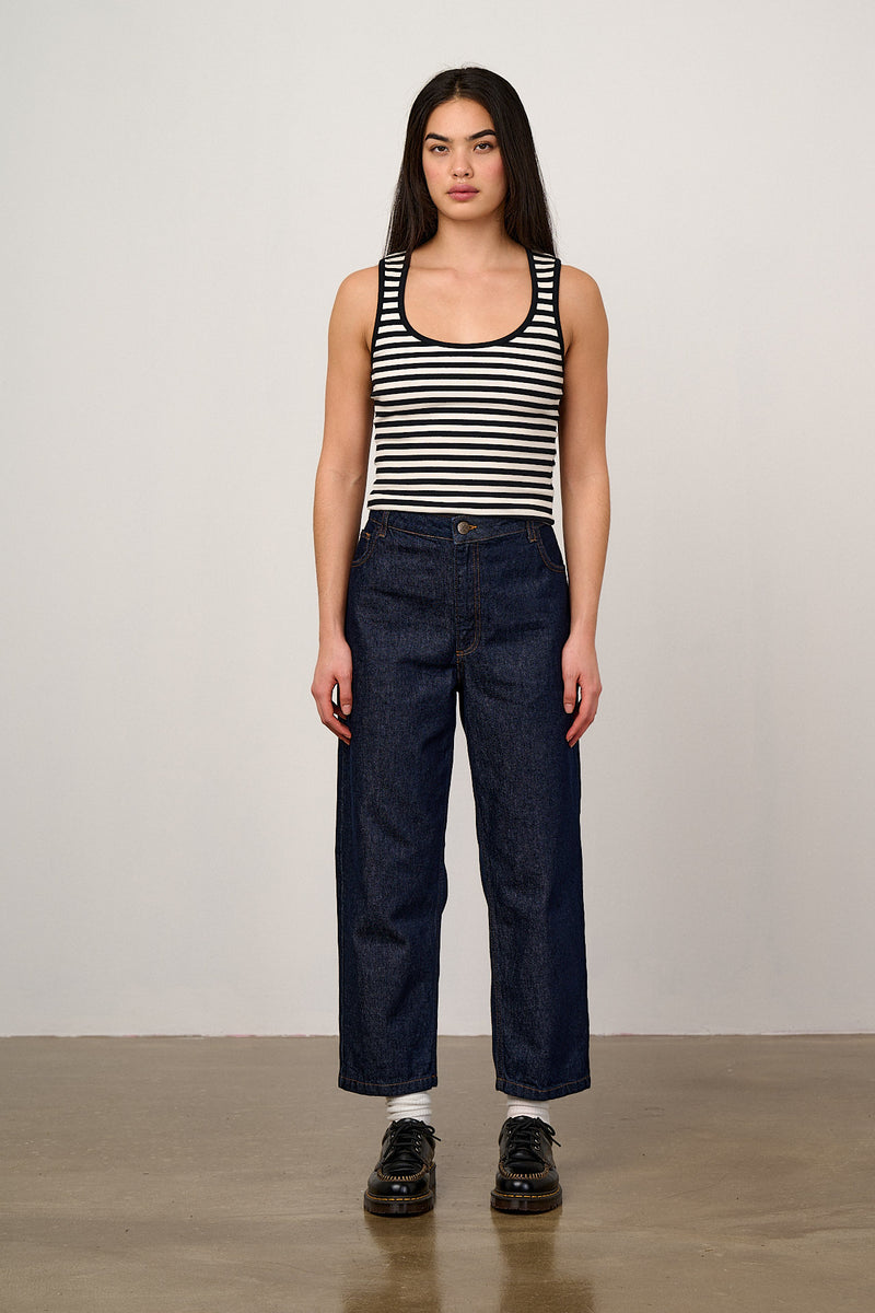 Drew - Cropped Straight Leg Denim Jeans in Vintage Indigo