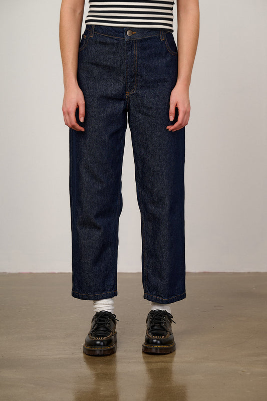 Drew - Cropped Straight Leg Denim Jeans in Vintage Indigo
