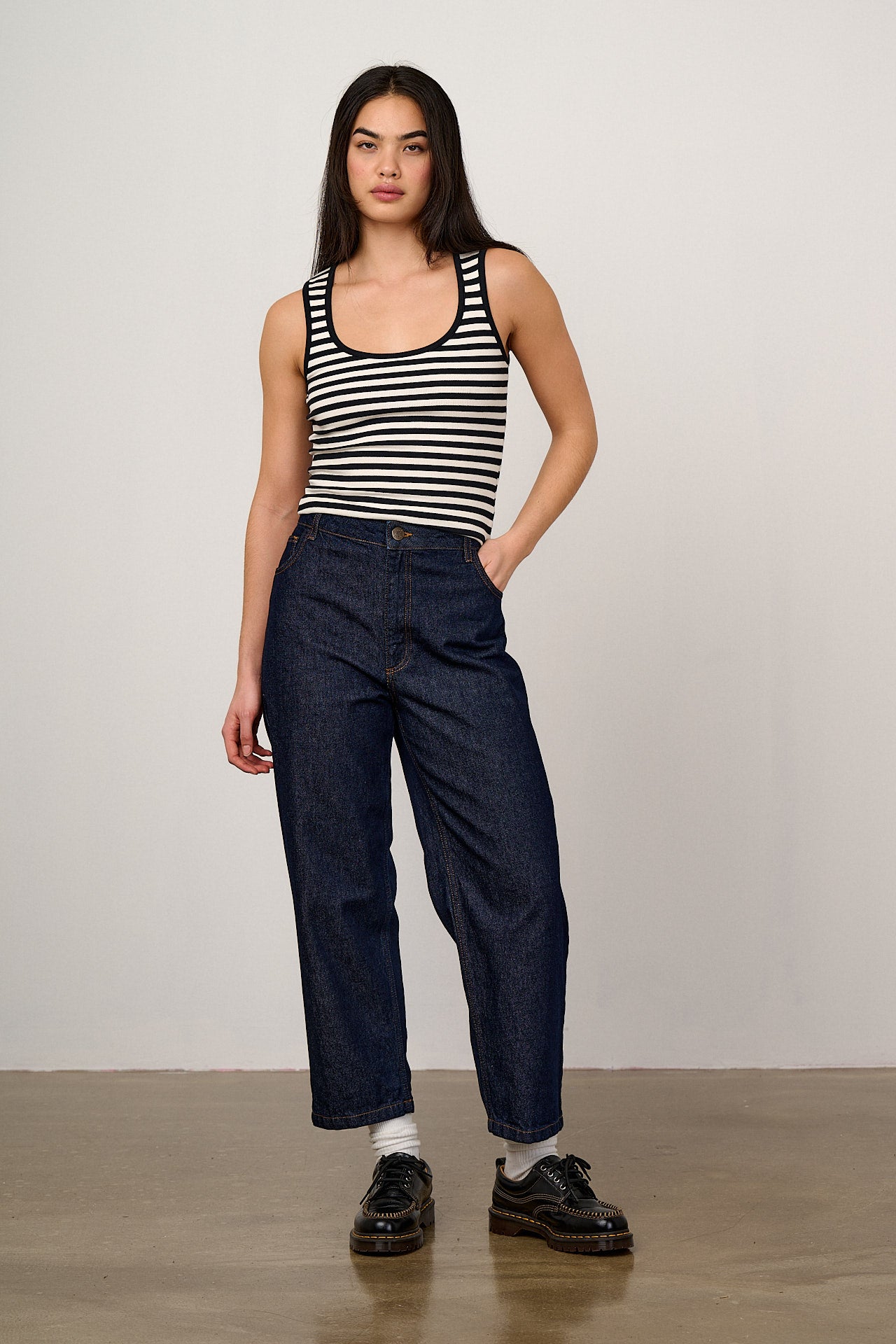 Tully - Cotton Strappy Vest in Black & White Stripe