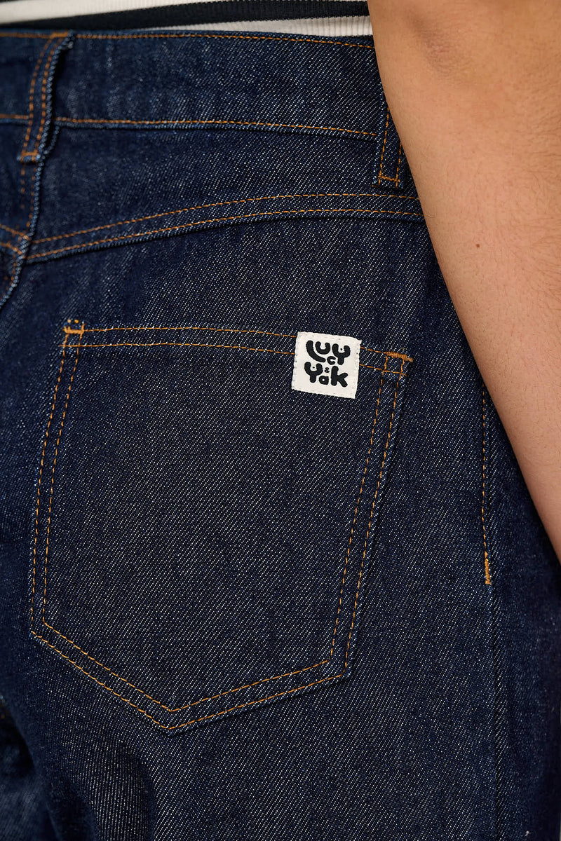 Drew - Cropped Straight Leg Denim Jeans in Vintage Indigo