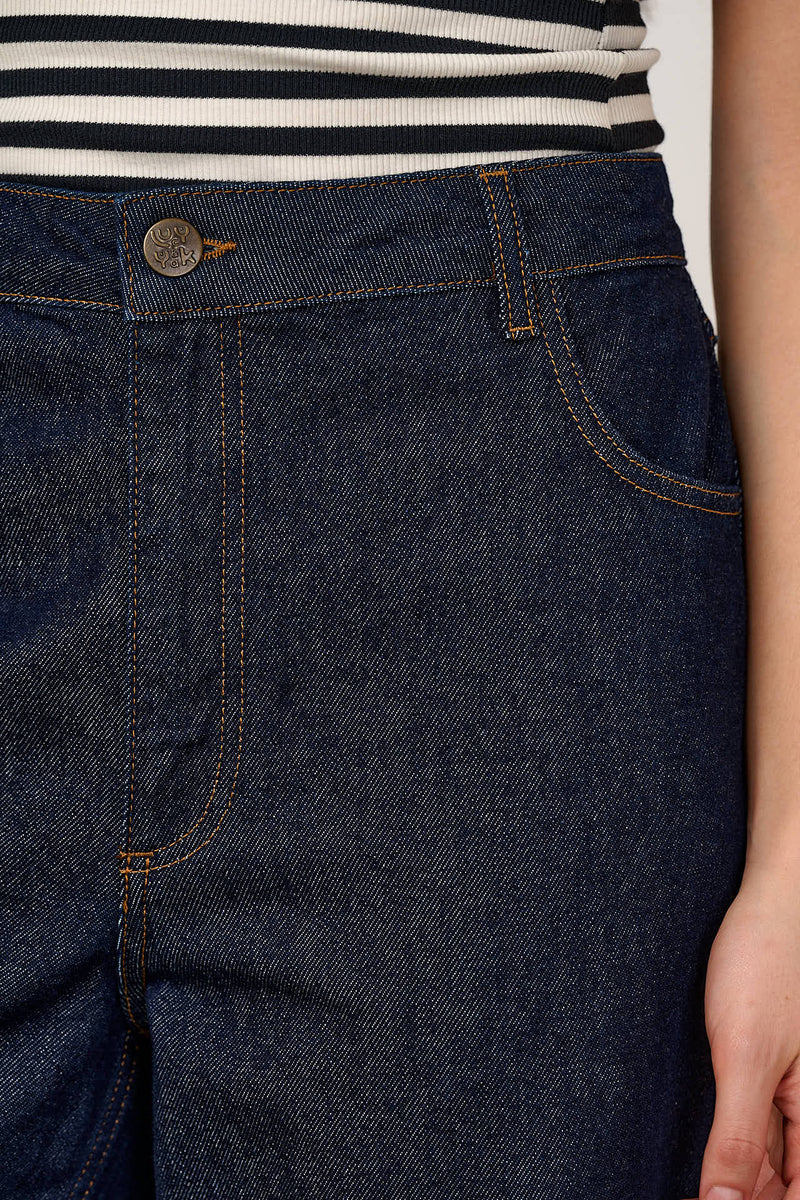 Drew - Cropped Straight Leg Denim Jeans in Vintage Indigo