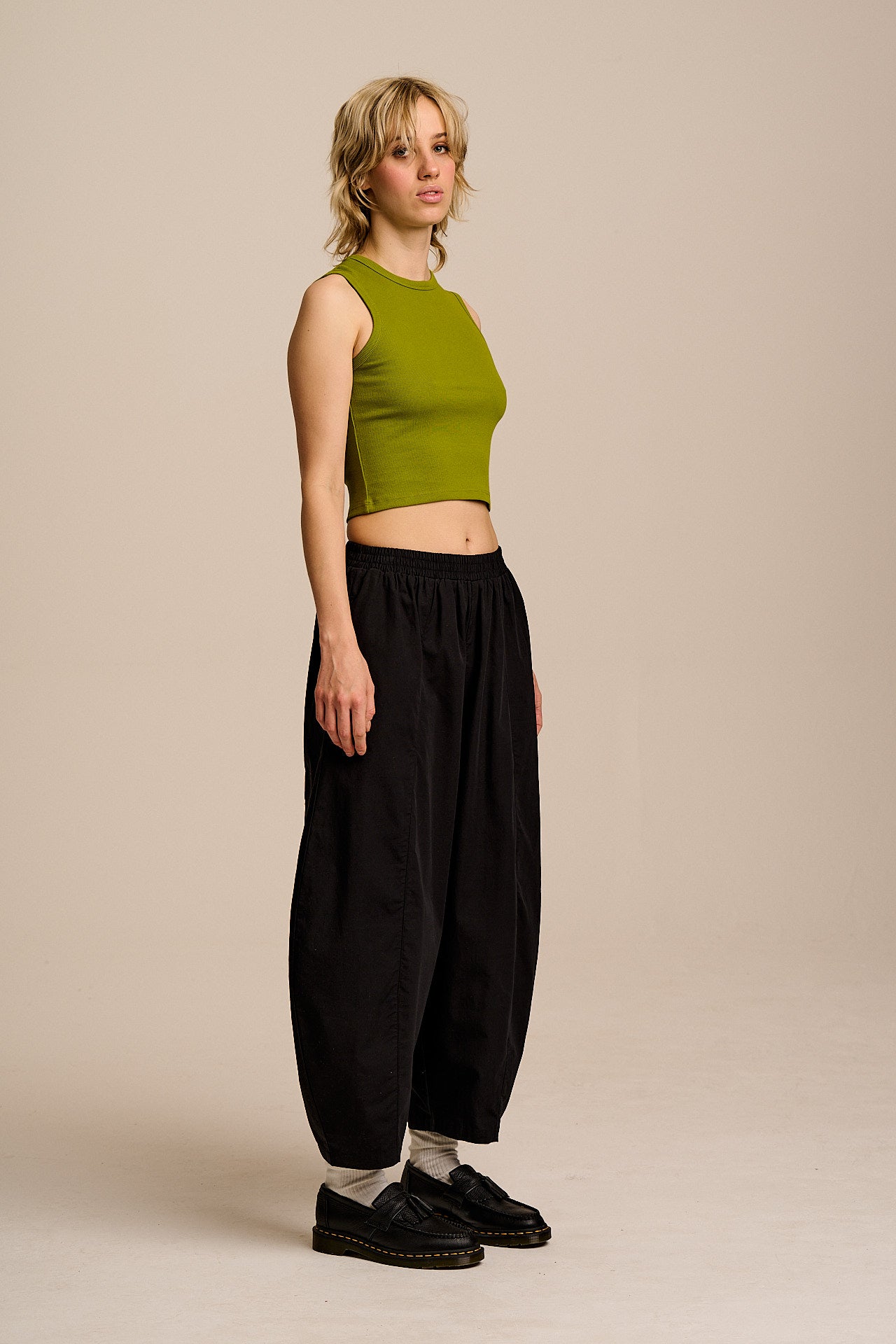 Obregon - Barrel Leg Cotton Trousers in Black