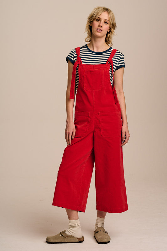 Jenny - Wide Leg Corduroy Dungarees in True Red