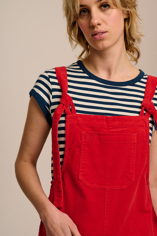 Jenny - Wide Leg Corduroy Dungarees in True Red