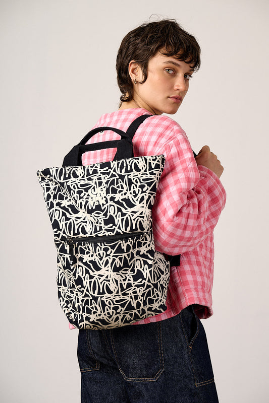 Dylan - Cotton Backpack in Black & White Graffiti Print