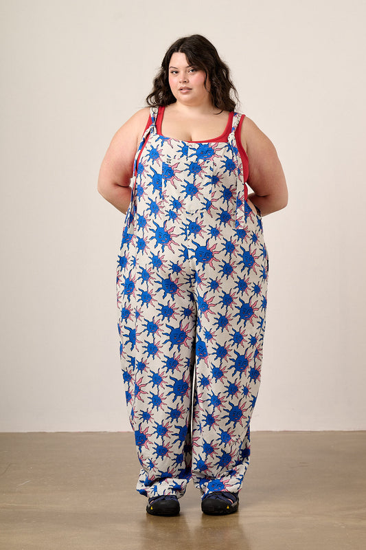 Chula - Cotton & Viscose Barrel Leg Dungarees in Celestial Sun Print
