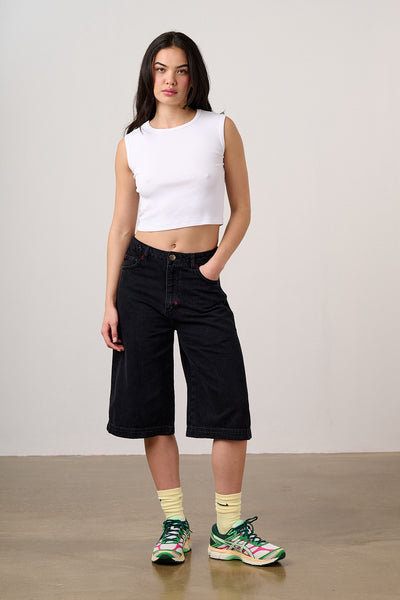 Sol - Denim Long Shorts in Black Wash – Lucy & Yak