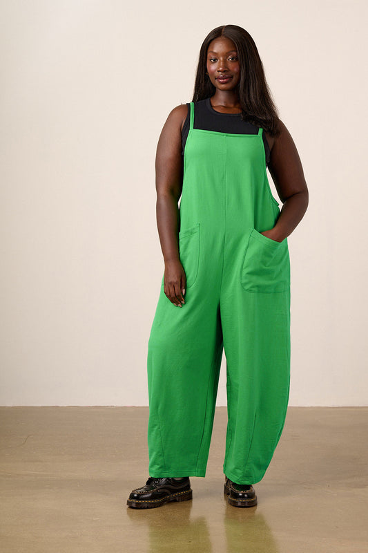 Oaxaca - Cotton Jersey Barrel Dungarees in Kelly Green