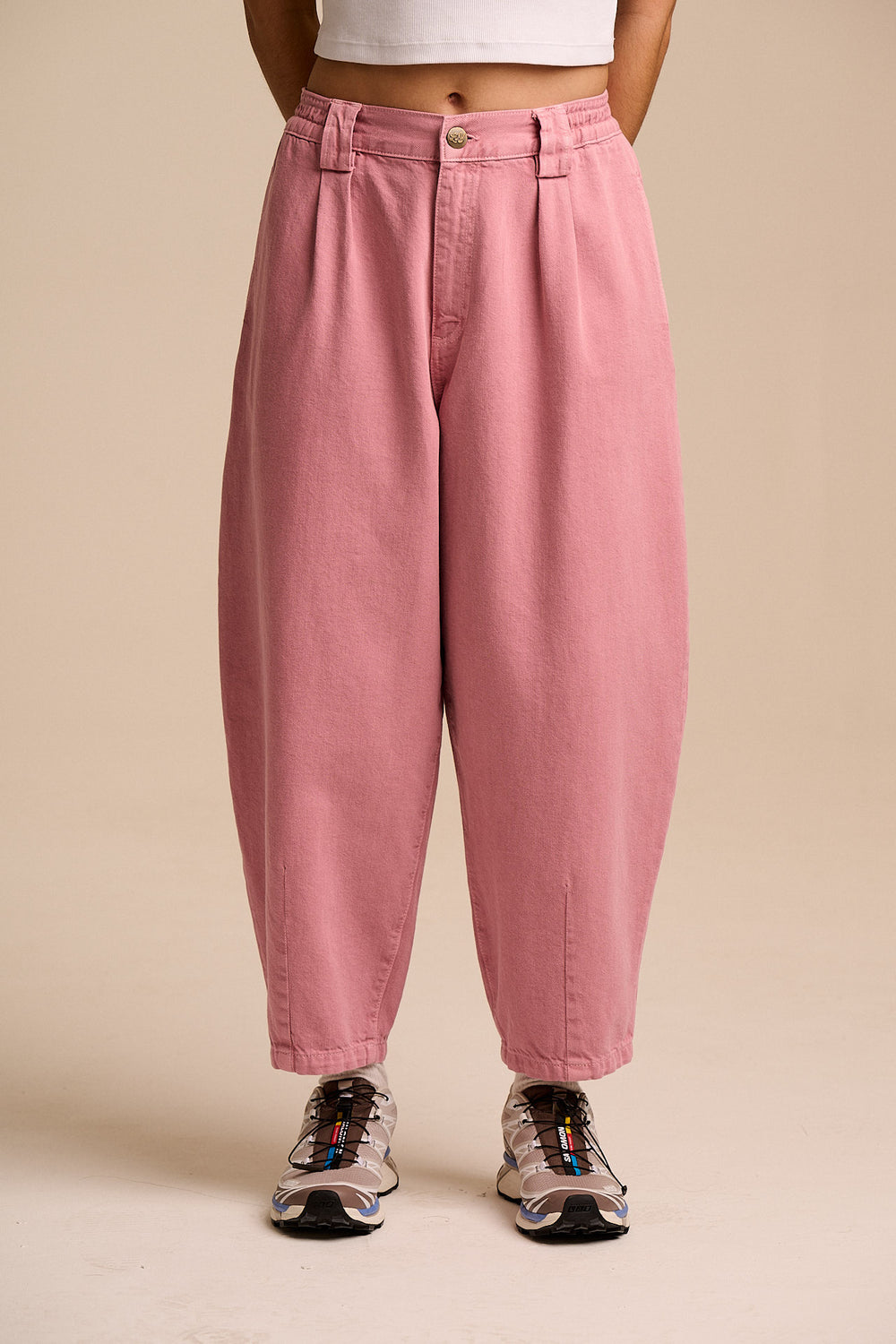 Ashby - Denim Barrel Leg Trousers in Washed Pink