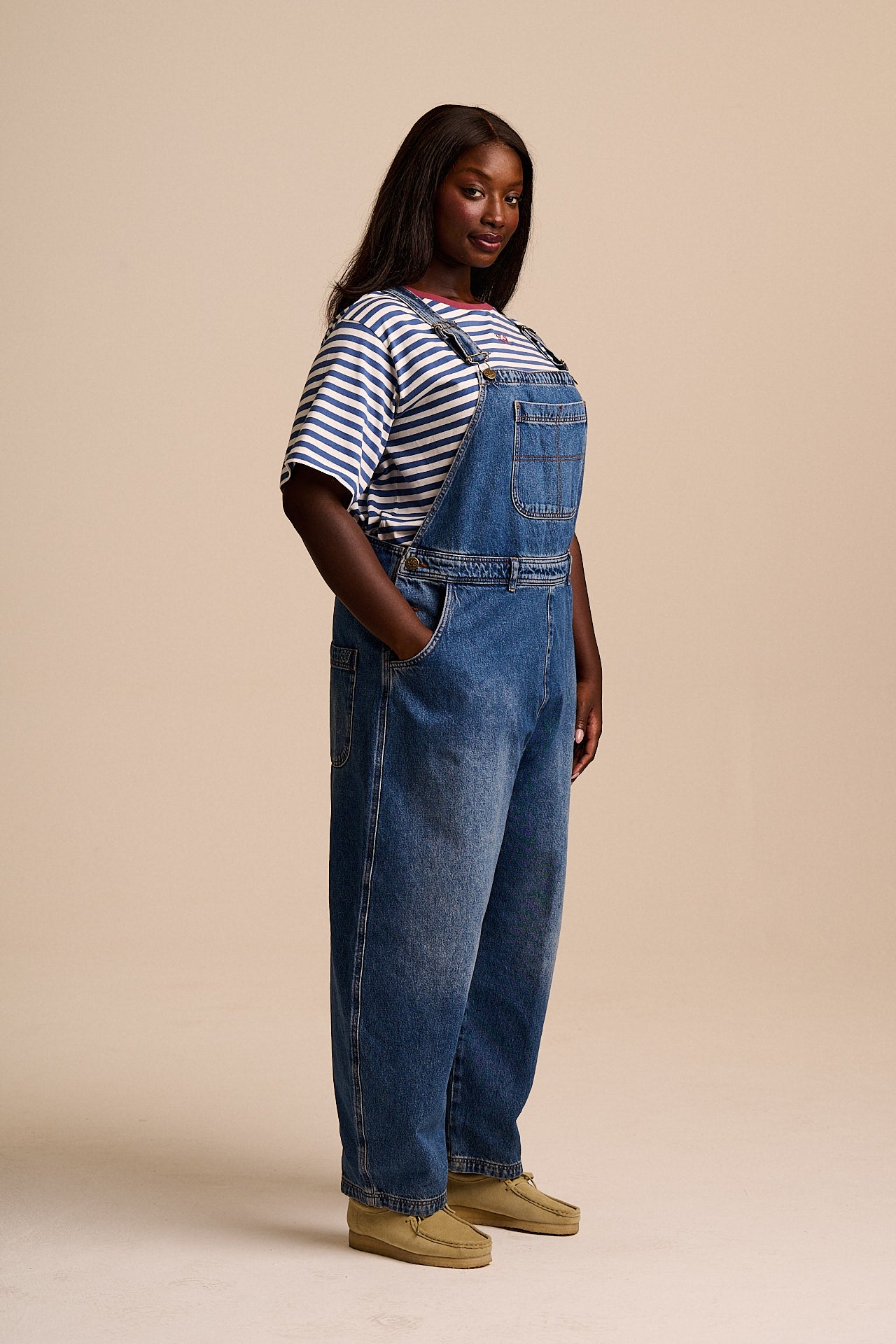Toluca - Denim Barrel Leg Dungarees in Vintage Wash – Lucy & Yak