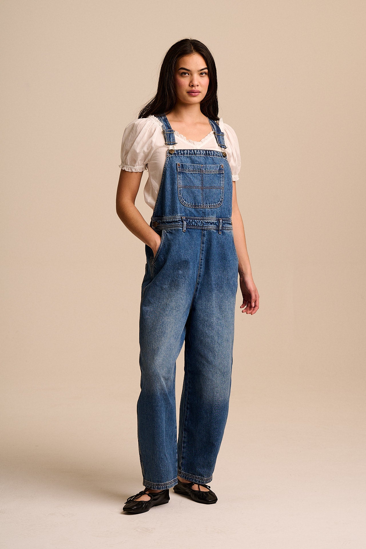 Toluca - Denim Barrel Leg Dungarees in Vintage Wash – Lucy & Yak