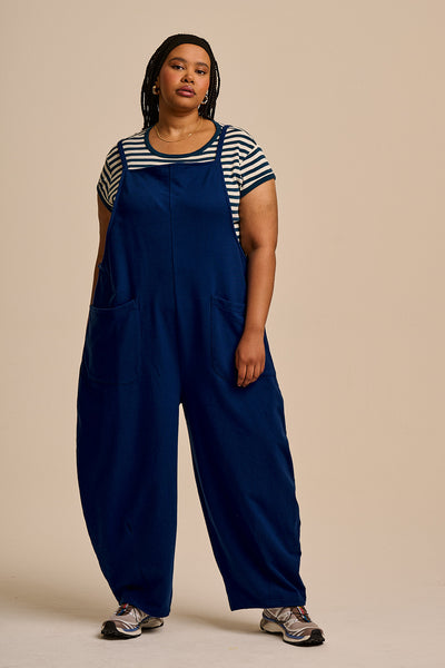 Oaxaca - Cotton Jersey Barrel Leg Dungarees in Navy – Lucy & Yak