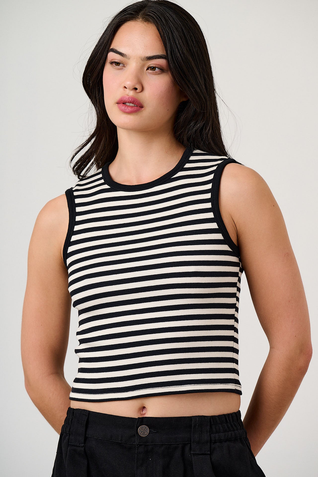 Rue Cotton Rib Tank Top & White Stripe