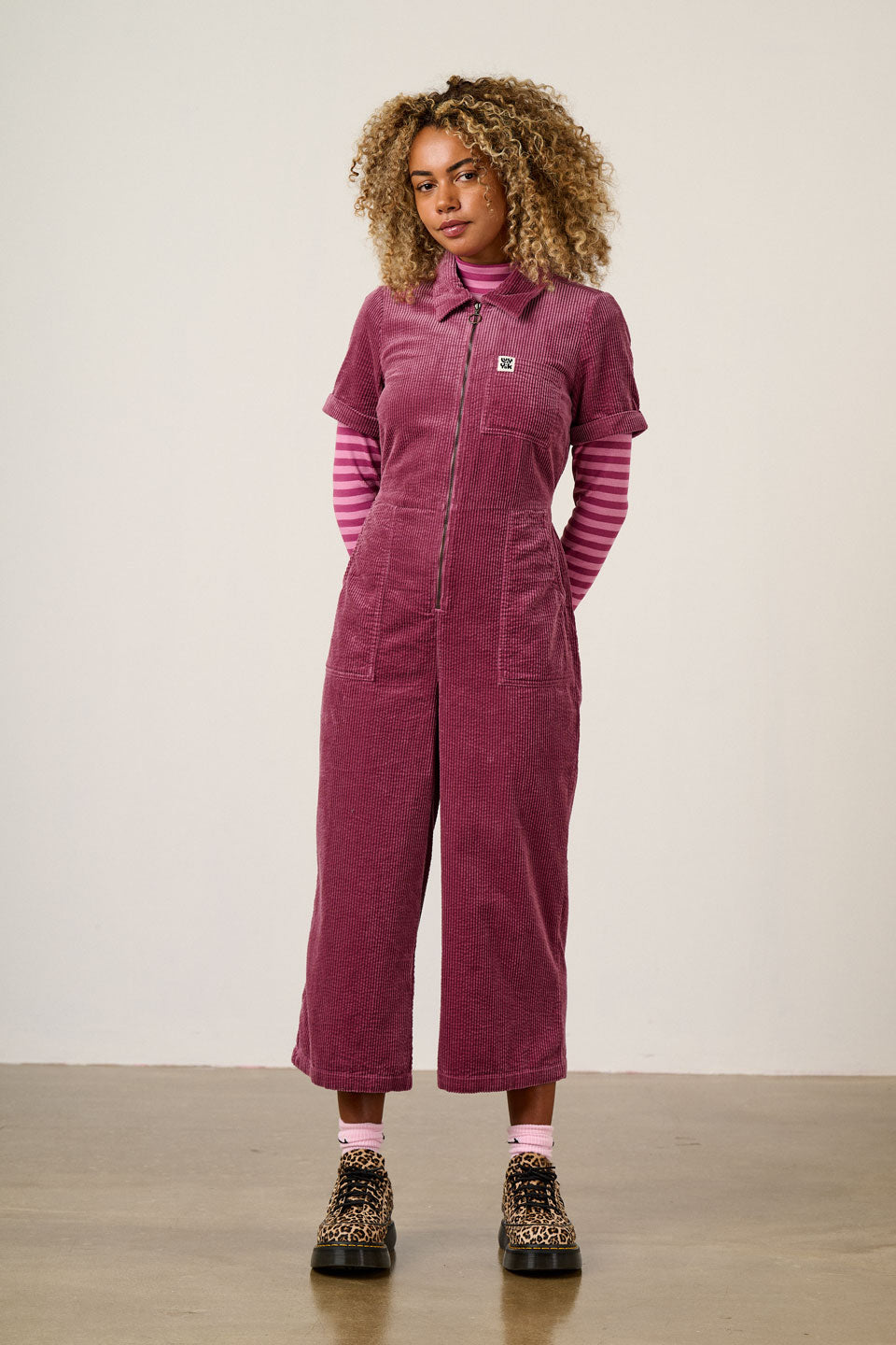 Ragan - Organic Cotton Cord Jumpsuit in Raspberry