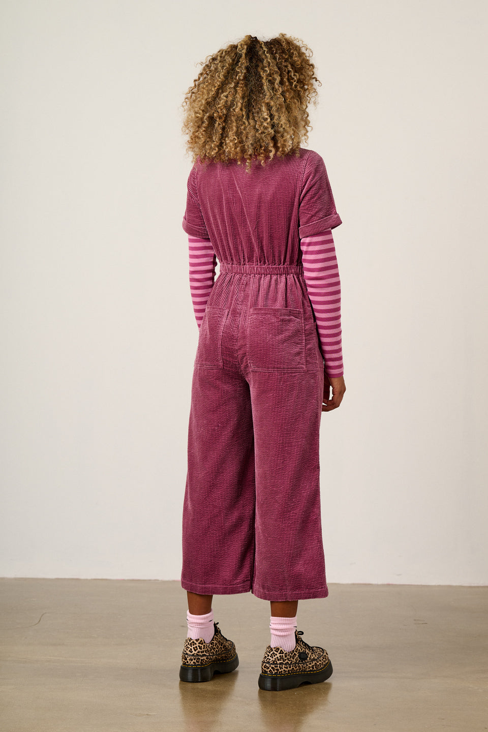 Ragan - Organic Cotton Cord Jumpsuit in Raspberry