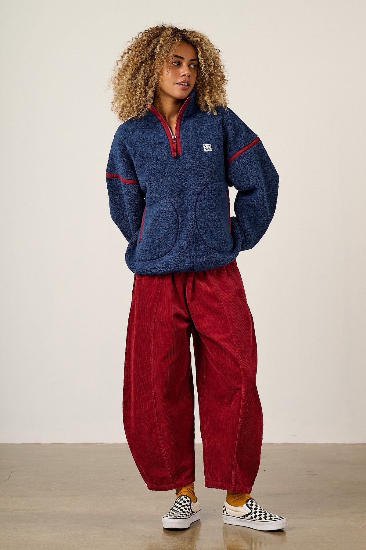 Hadley Half Zip Fleece - Recycled Polyester Borg in Navy and Burgundy