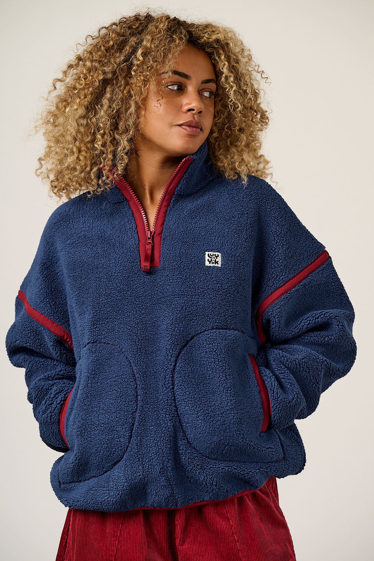 Hadley Half Zip Fleece - Recycled Polyester Borg in Navy and Burgundy