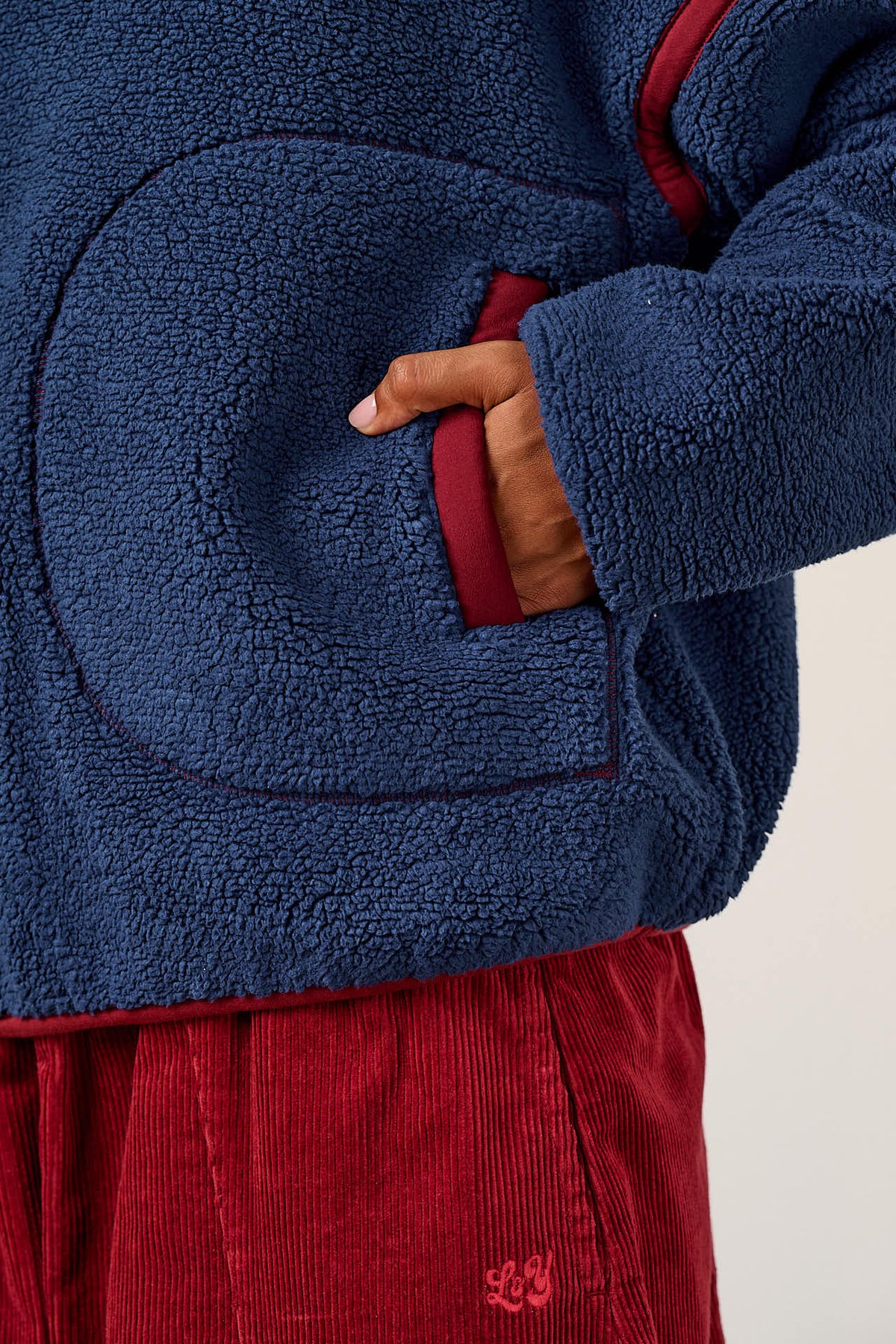Hadley Half Zip Fleece - Recycled Polyester Borg in Navy and Burgundy