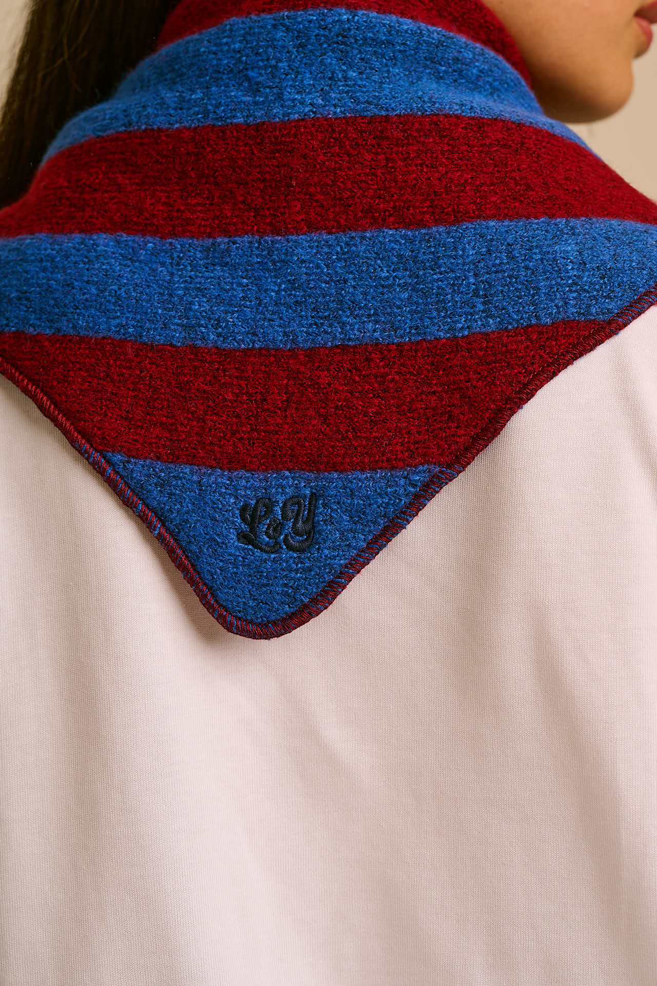 Loki -  Neck Scarf in Burgundy and Blue Stripe