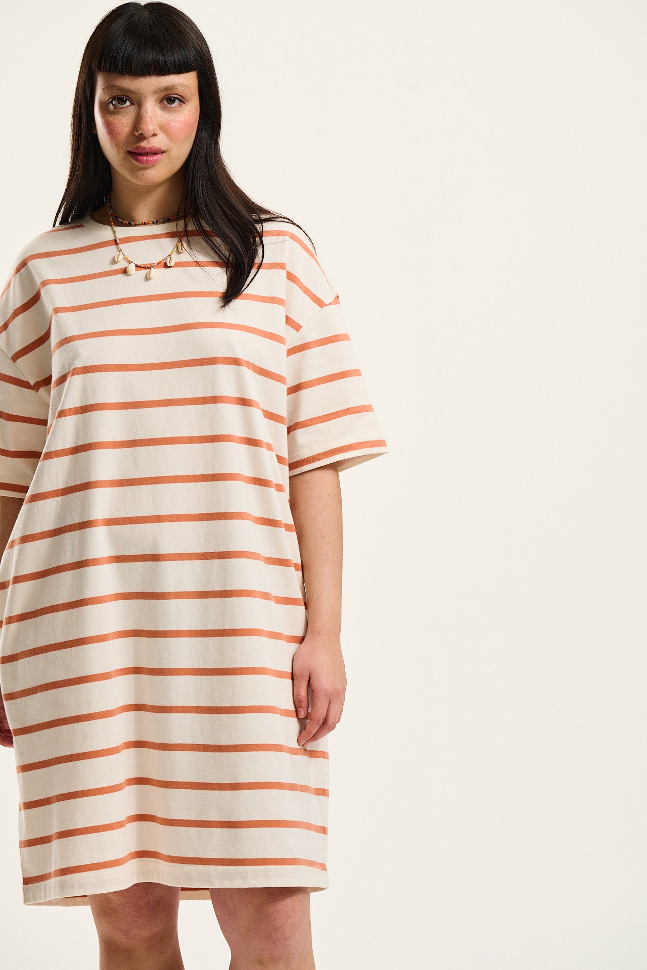 Lacey T-Shirt Dress: ORGANIC COTTON - Orange Stripe
