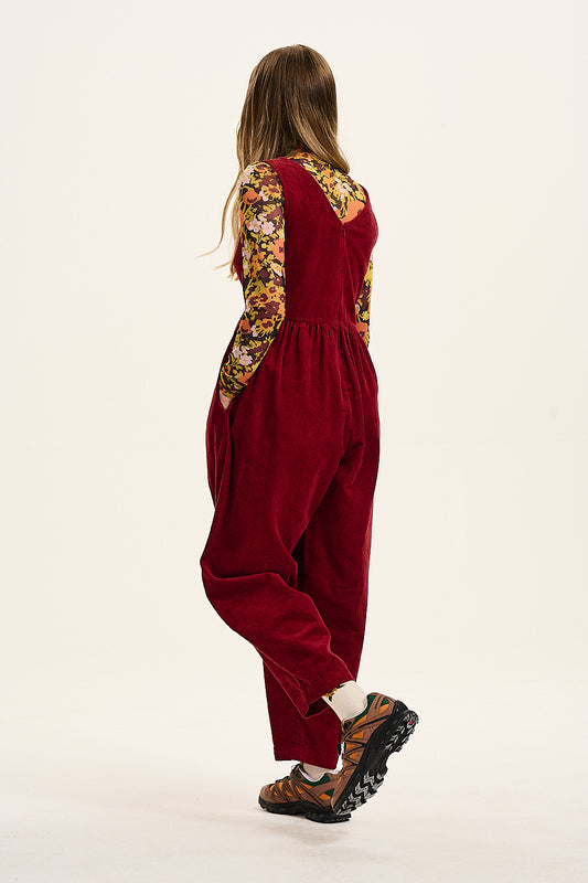 Bowie - Sleeveless Corduroy Jumpsuit in Maroon Red