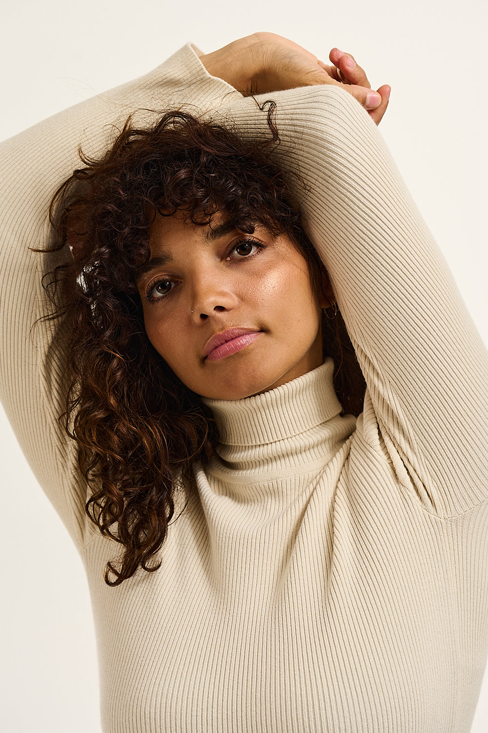 Aiden Roll Neck Top: ORGANIC COTTON KNIT - Pearl – Lucy & Yak