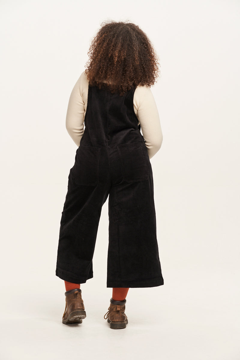 Jenny - Wide Leg Corduroy Dungarees in Black