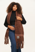 Rowan Scarf: RECYCLED POLYESTER - Brown with Pink Stripe