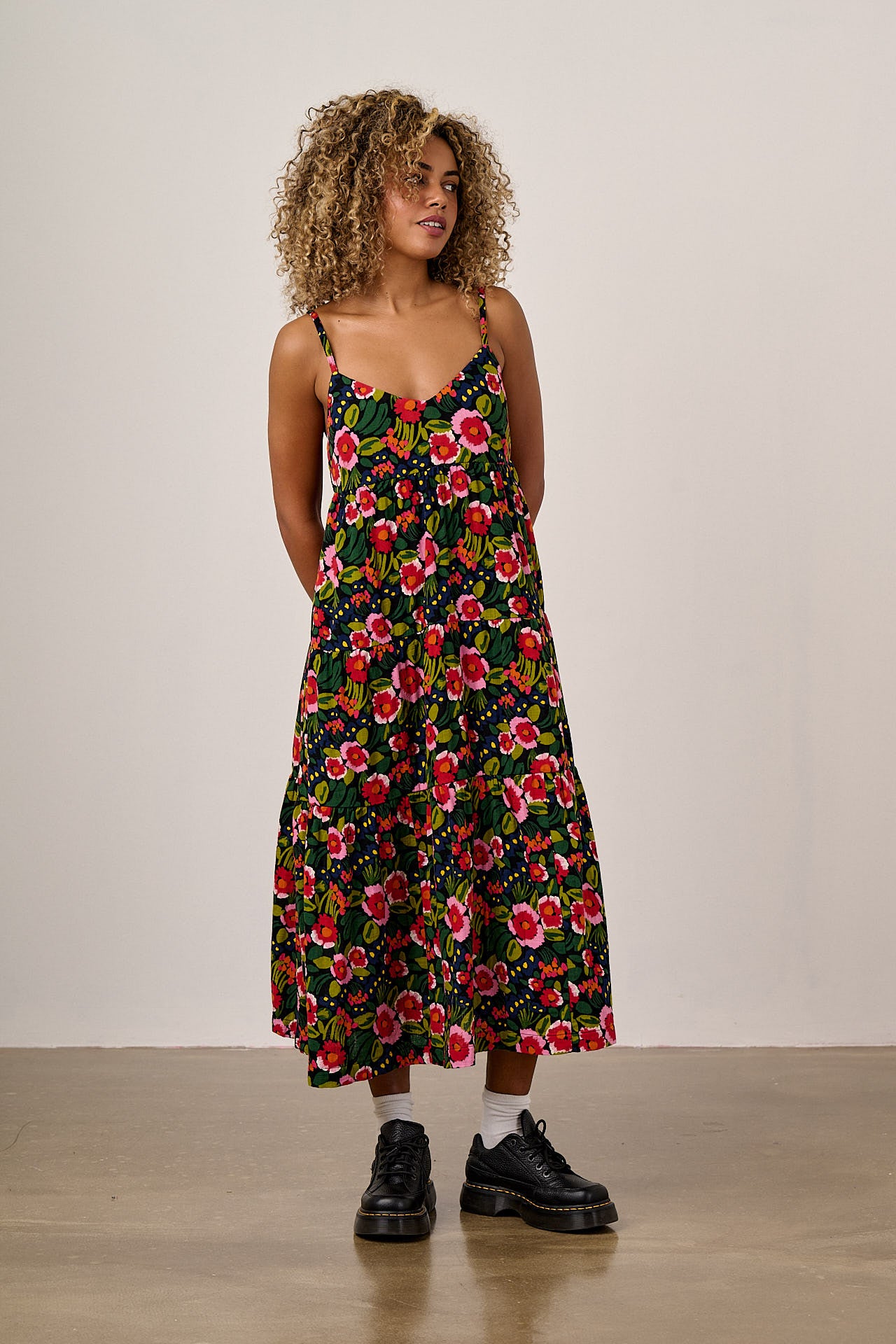 Mable - Cotton Midaxi Dress in Black Marie