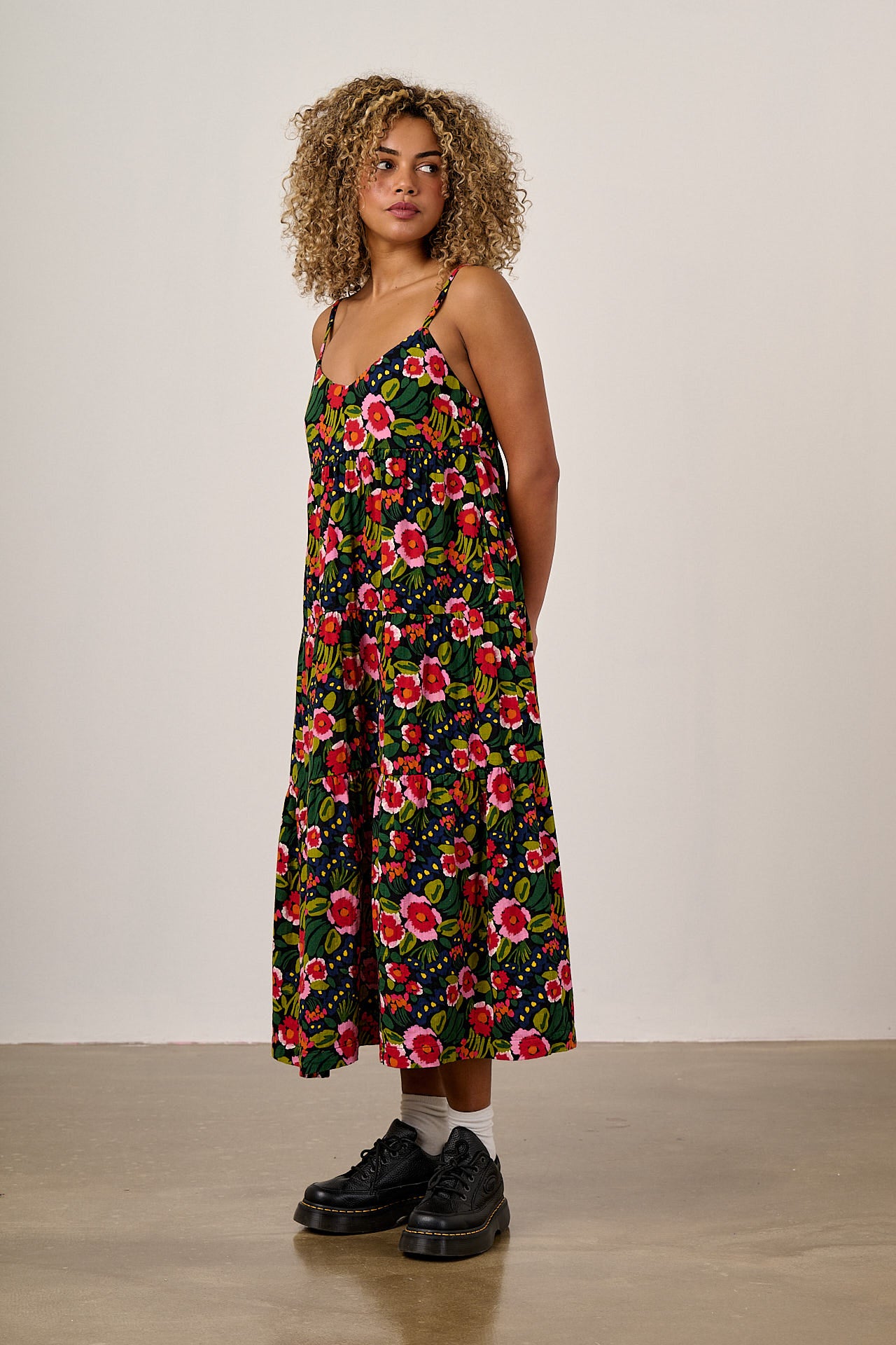 Mable - Cotton Midaxi Dress in Black Marie