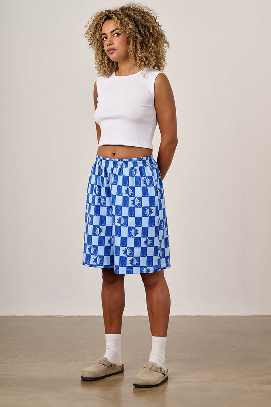 Madero - Cottton Jersey Shorts in Blue Checkerboard