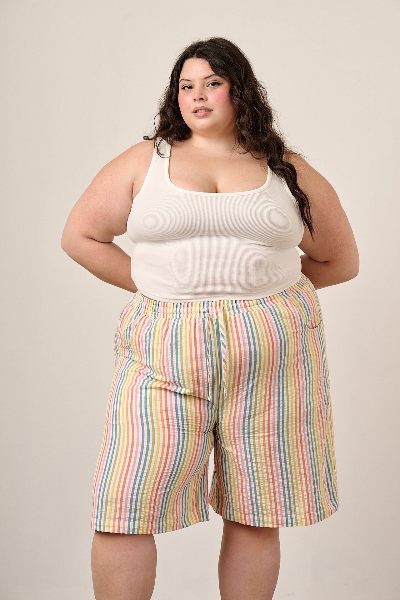 Madero - Cotton Long Shorts in Vintage Rainbow Stripe