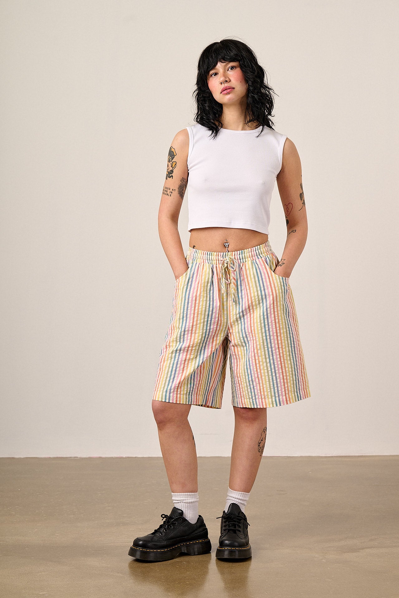 Madero - Cotton Long Shorts in Vintage Rainbow Stripe